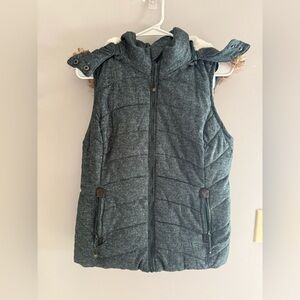 Green Tea Faux Fur Lined Detachable Hooded Puffer Vest Women SZ S Teal Outerwear